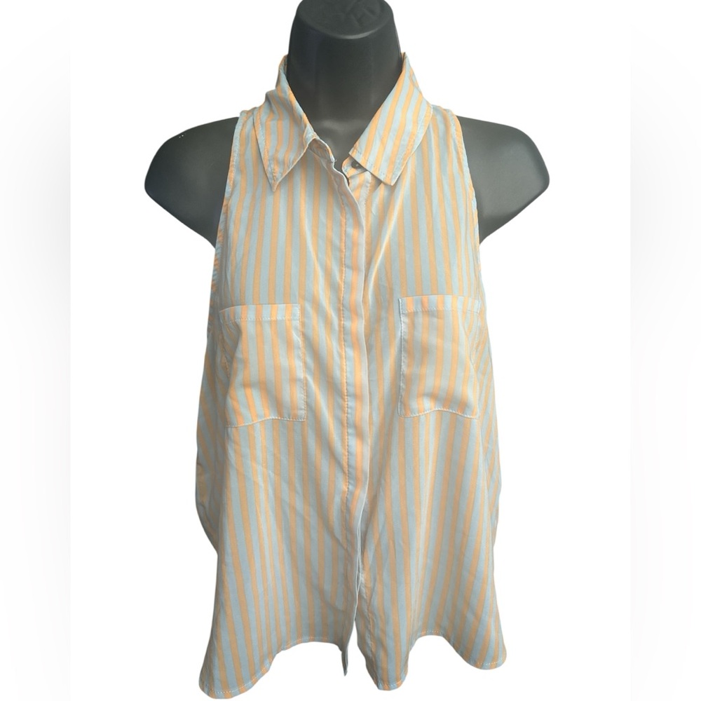 Striped Sleeveless Collared Top in Pale Orange and Light Blue NWOT